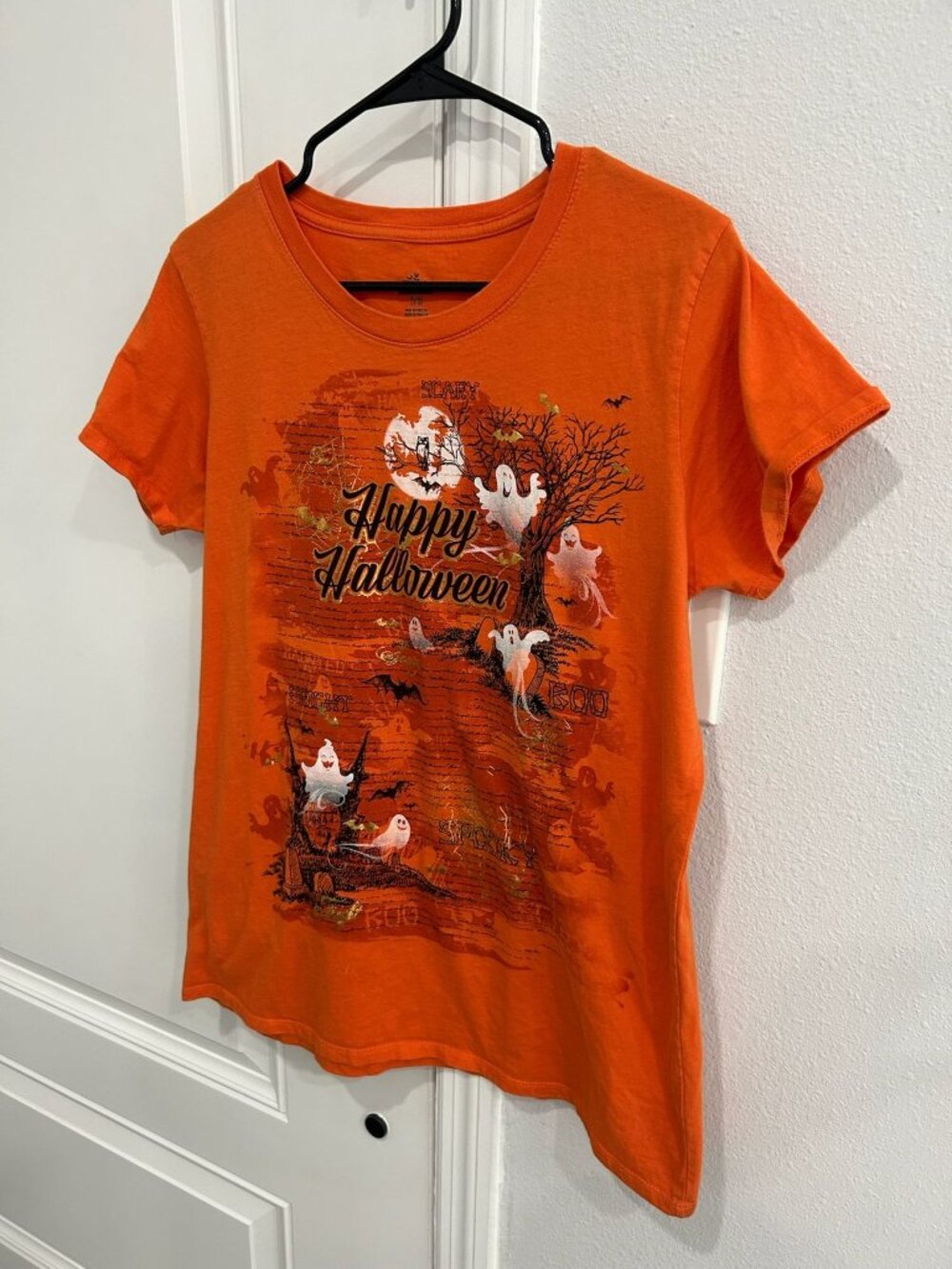 Way To Celebrate XL Halloween T Shirt Ghosts Bats Orange Tee Kitschy Spooky - Picture 3 of 10